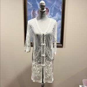 White Embroidered Sheer Kimono Cardigan
